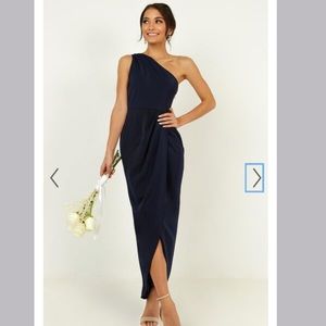 One shoulder navy high-low dress